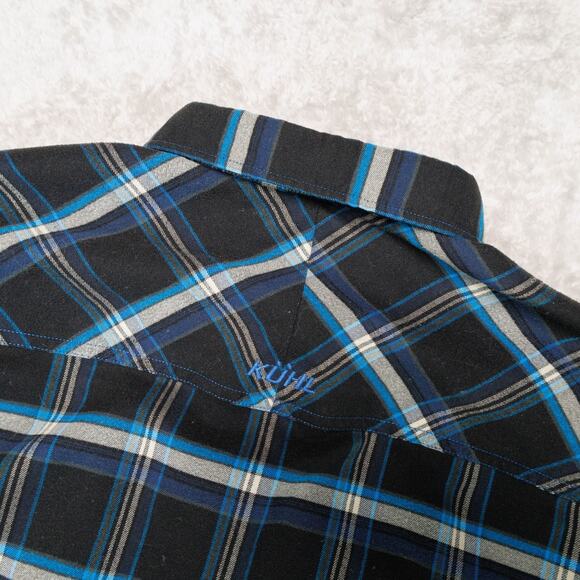 Kuhl Blue Black Plaid Long Sleeve Pearl Snap Button Western Shirt Mens Size L - Picture 8 of 16